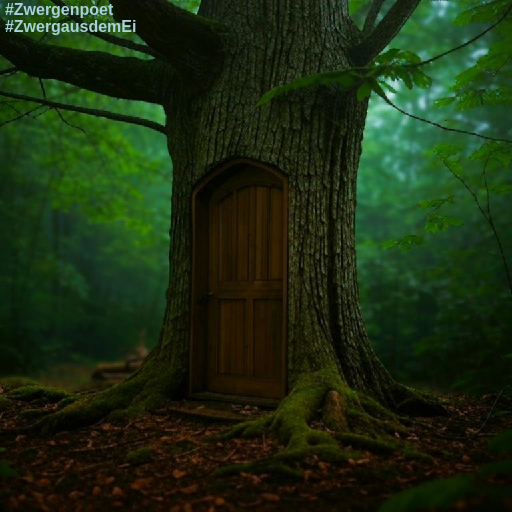 Ein Kastanienbaum am Waldrand mit einer T&uuml;r im Stamm.