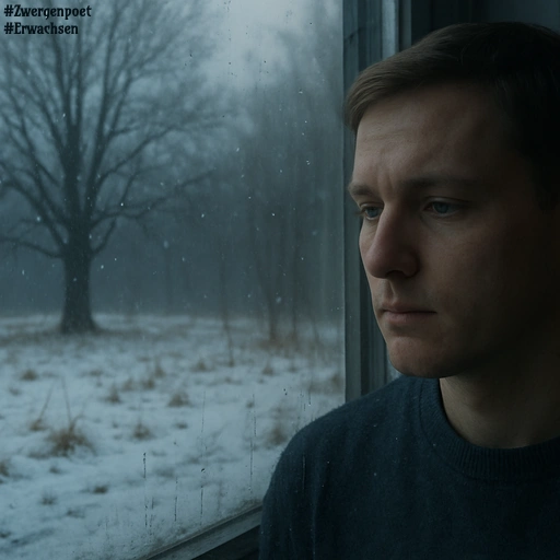Ein Mann blickt nachdenklich aus einem Fenster. Draußen ist ein kahler Baum in verschneiter Winterlandschaft zu sehen.